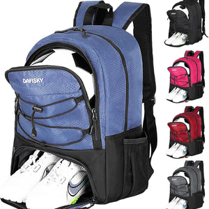 DAFISKY Soccer Backpack, Soccer Bags with Ball Holder & Shoes Compartment, Water Resistant Backpack for Basketball Volleyball Football