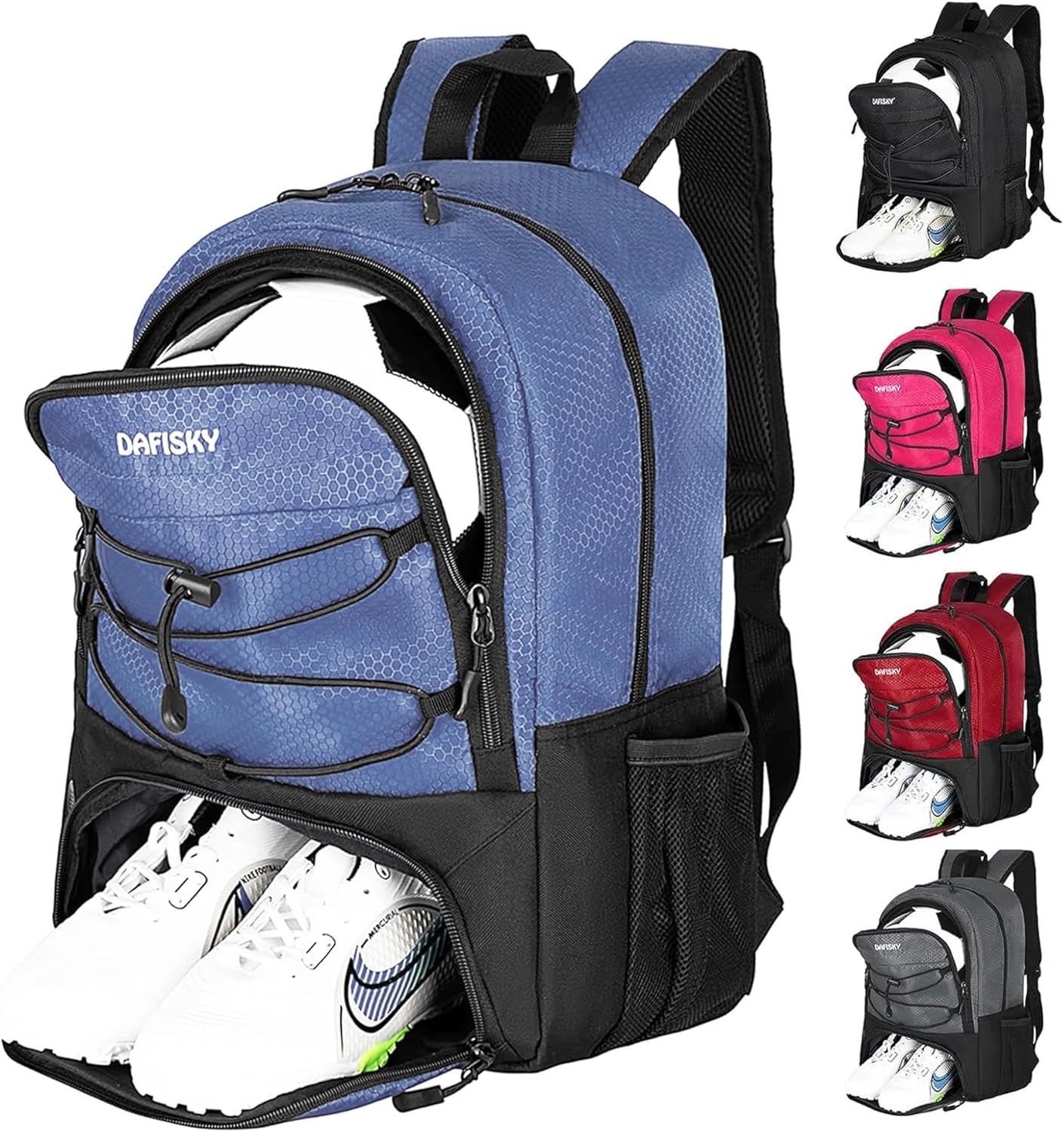 DAFISKY Soccer Backpack, Soccer Bags with Ball Holder & Shoes Compartment, Water Resistant Backpack for Basketball Volleyball Football
