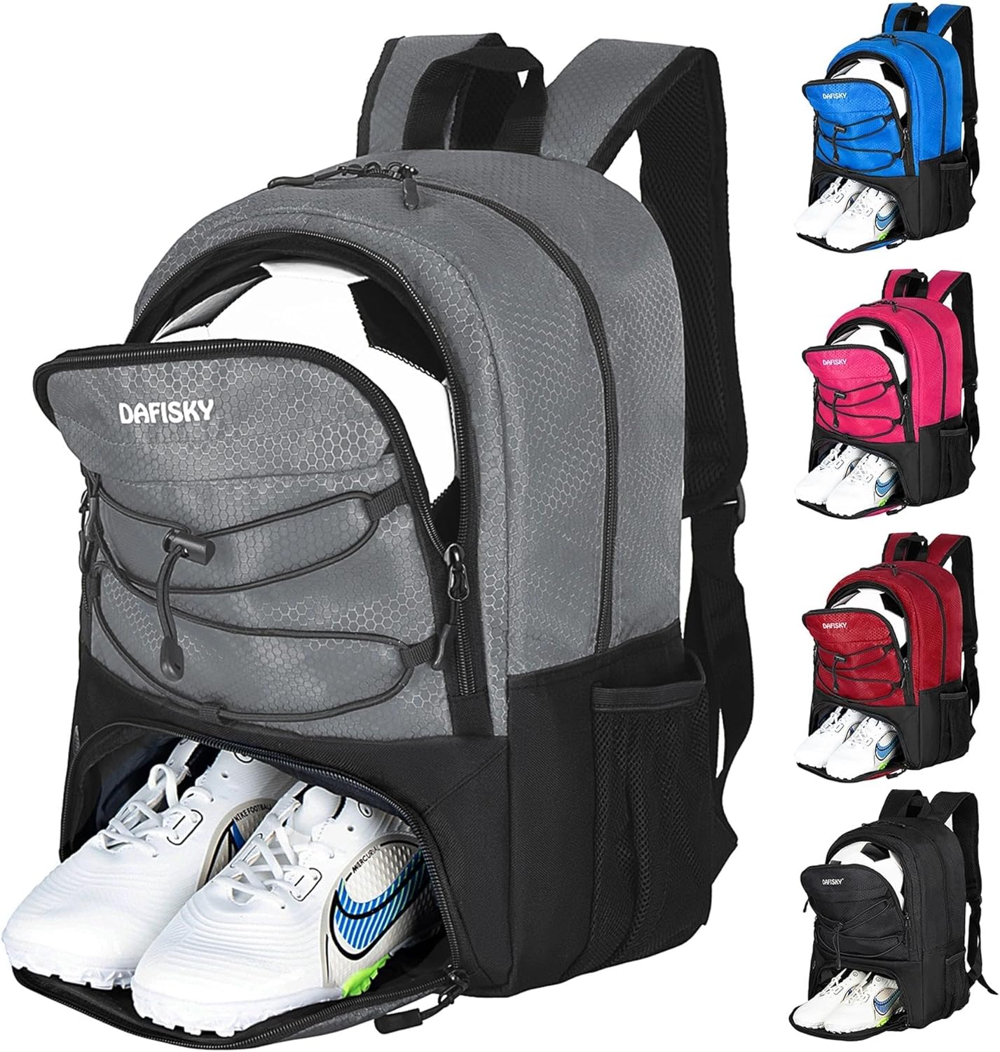 DAFISKY Soccer Backpack, Soccer Bags with Ball Holder & Shoes Compartment, Water Resistant Backpack for Basketball Volleyball Football
