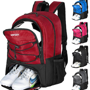 DAFISKY Soccer Backpack, Soccer Bags with Ball Holder & Shoes Compartment, Water Resistant Backpack for Basketball Volleyball Football
