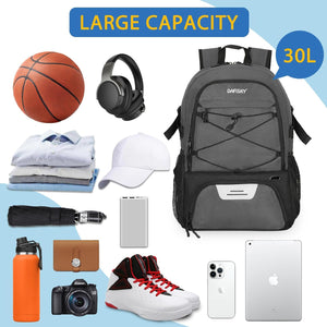 DAFISKY Basketball Backpack, Basketball Bag with Ball Holder Shoes Compartment, Sports Equipment Bag for Soccer Ball, Volleyball