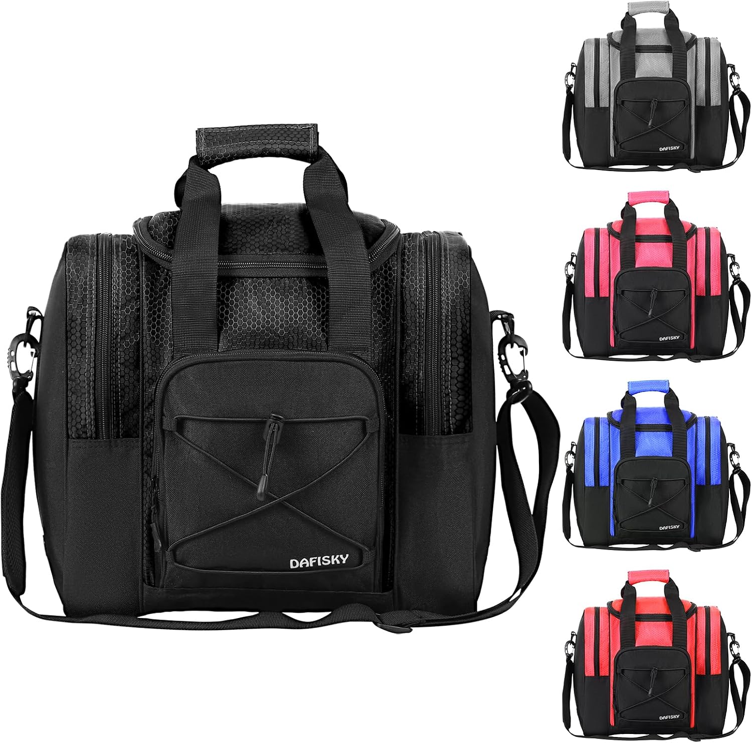 DAFISKY Bowling Ball Bag for Single Ball - Bowling Bag Tote for 1 Ball and Shoes with Padded Holder, 2 Pockets Fits Men & Women bowling Shoes Up To Mens Size 14