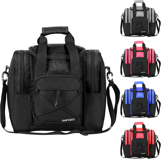 DAFISKY Bowling Ball Bag for Single Ball - Bowling Bag Tote for 1 Ball and Shoes with Padded Holder, 2 Pockets Fits Men & Women bowling Shoes Up To Mens Size 14
