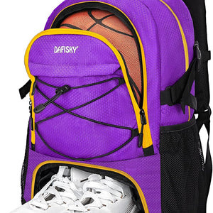 DAFISKY Basketball Backpack, Basketball Bag with Ball Holder Shoes Compartment, Sports Equipment Bag for Soccer Ball, Volleyball