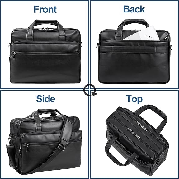 Leather Laptop Bag, Men's 17.3 Inche Messenger Briefcase Business Satchel Computer Handbag Shoulder Bag