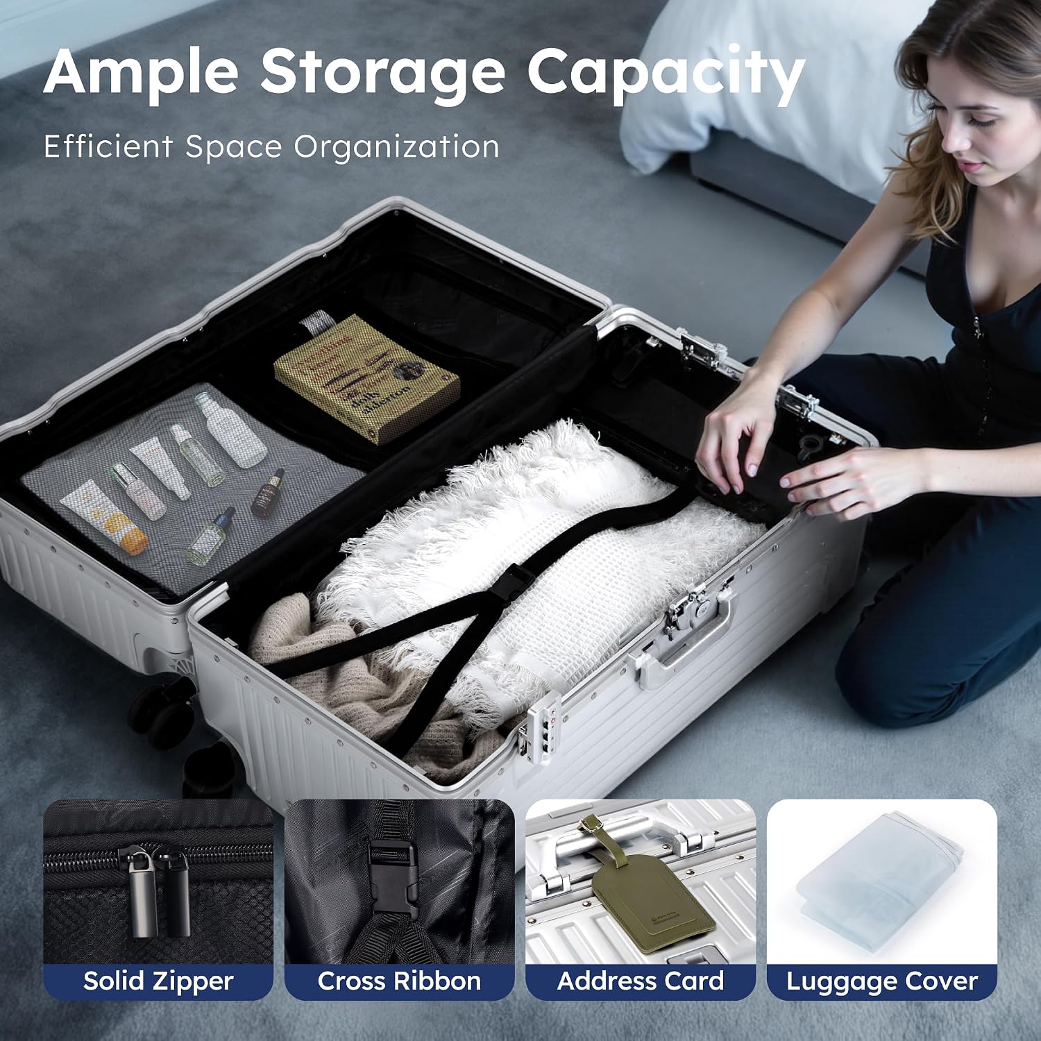 Trunk Luggage 24 Inch with Aluminum Frame Zipperless Suitcase
