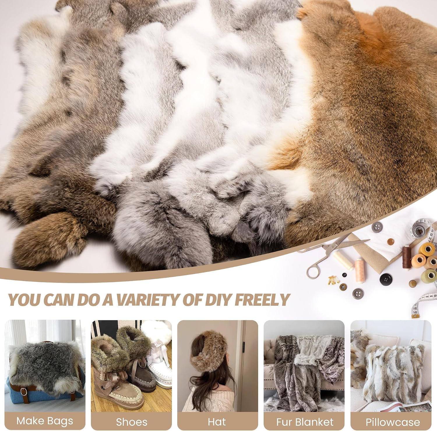 Craft Rabbit Skin Fur Pelt – Ethically Sourced, 12"x14" Tanned Hide for DIY Crafts, Costumes & Home Décor(1, Straw Yellow)