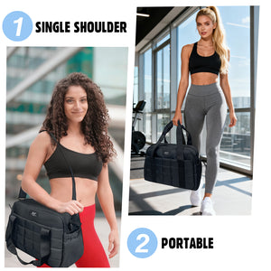 WOLT Small Gym Bag for Women, 14 inch Lightweight Gym Duffle Bag with Wet Compartment Quilted Tote for Sports Workout