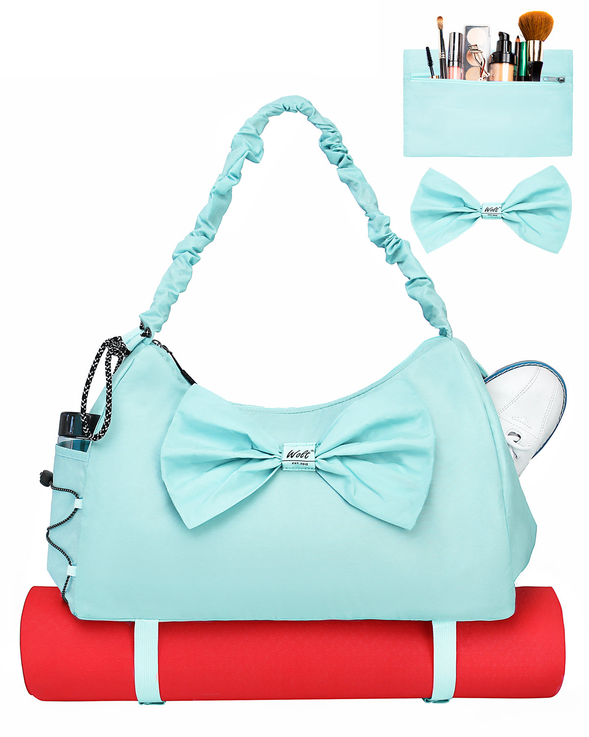 WOLT Gym Bag For Women, Yoga Mat Bag with Shoes Compartment, Wet Pocket and Water Bottle Pocket