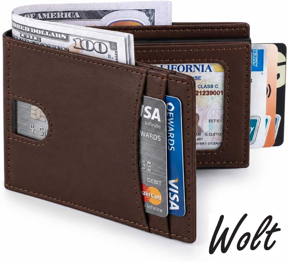 Pop Up Wallet for Men, RFID Blocking Leather Wallet with Aluminum Card Holder