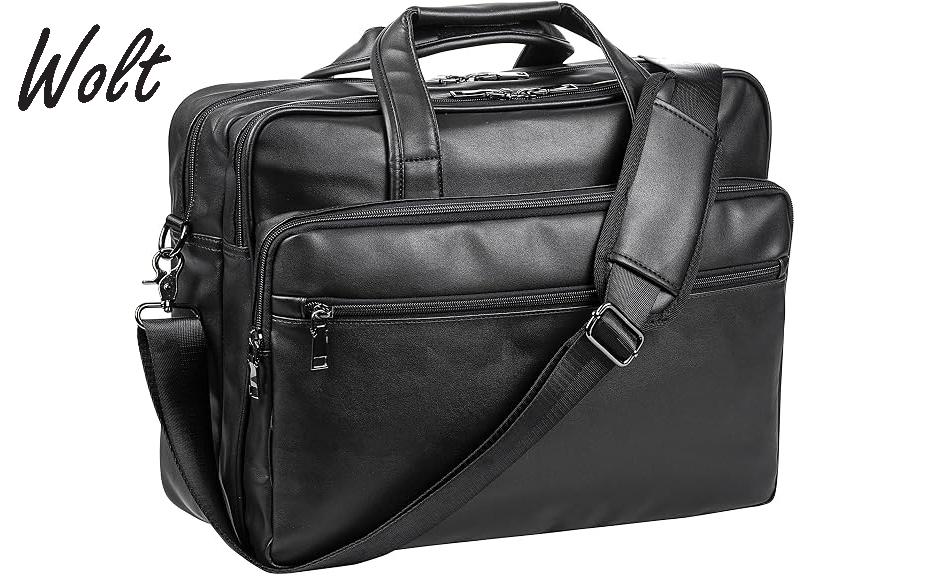 Leather Laptop Bag, Men's 17.3 Inche Messenger Briefcase Business Satchel Computer Handbag Shoulder Bag