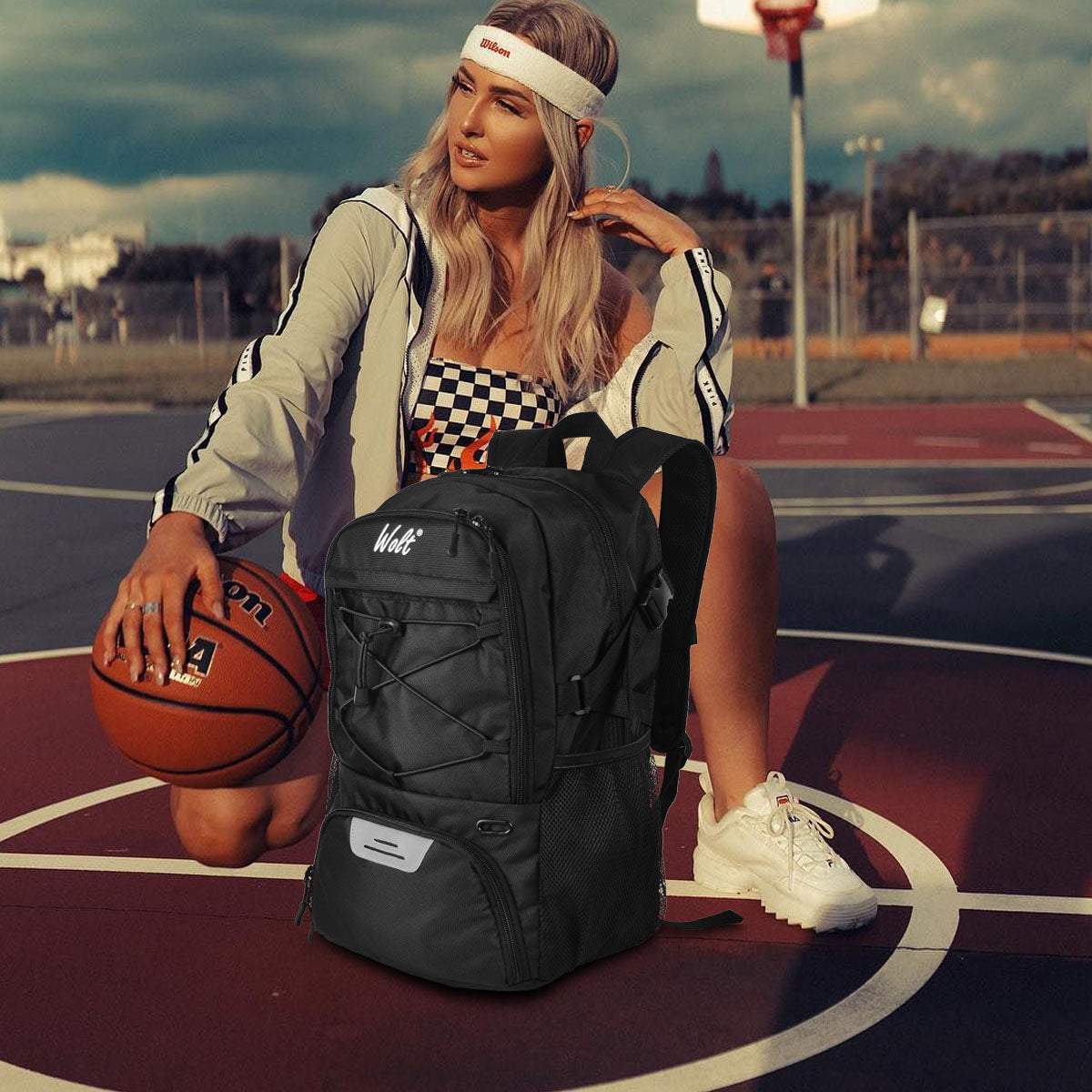WOLT Basketball Backpack Large Sports Bag with Separate Ball Holder & Shoes Compartment, Best for Basketball, Soccer,Gym