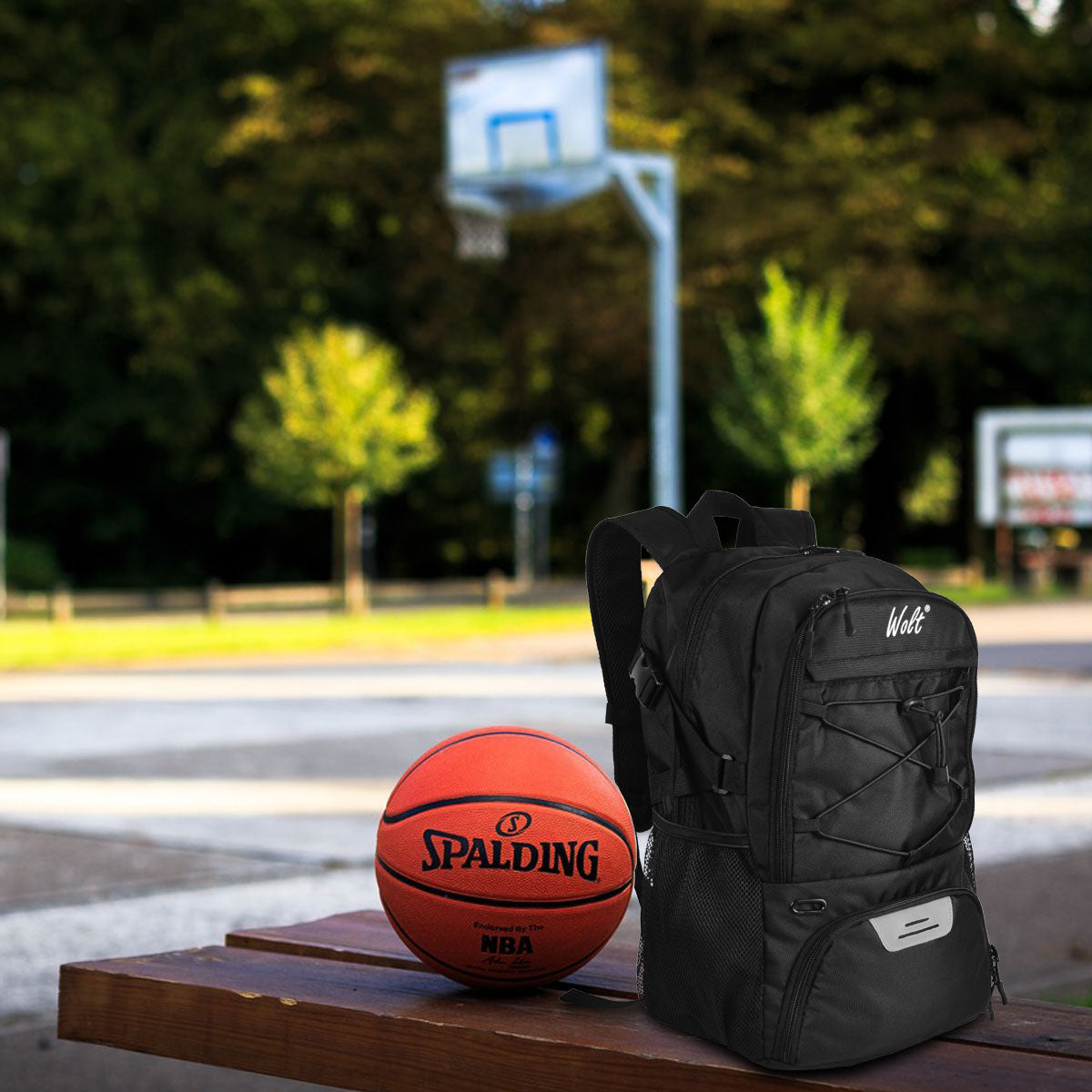 WOLT Basketball Backpack Large Sports Bag with Separate Ball Holder & Shoes Compartment, Best for Basketball, Soccer,Gym