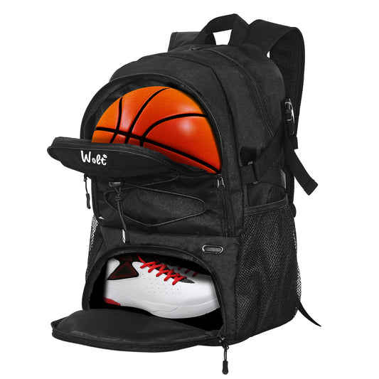WOLT Basketball Backpack Large Sports Bag with Separate Ball Holder & Shoes Compartment, Best for Basketball, Soccer,Gym