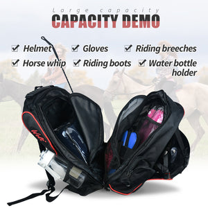 WOLT Professional Equestrian Backpack for Horse Riding, Equipment Pack Bag with Helmet Holder and Multiple Compartments
