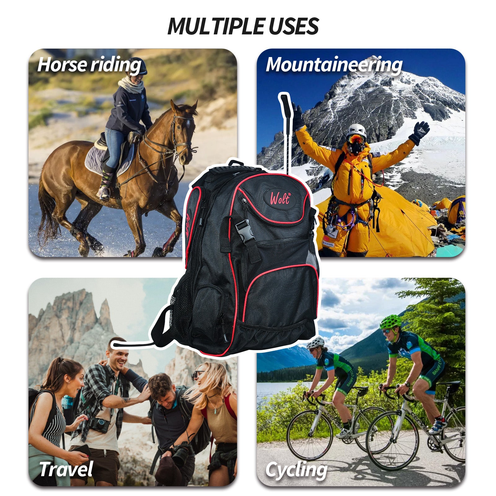 WOLT Professional Equestrian Backpack for Horse Riding, Equipment Pack Bag with Helmet Holder and Multiple Compartments