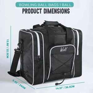 WOLT Bowling Ball Bag for Single Ball - Bowling Ball Tote Bag with Padded Ball Holder, 2 Pockets fit Bowling Shoes Up to Mens Size 14 and Accessories