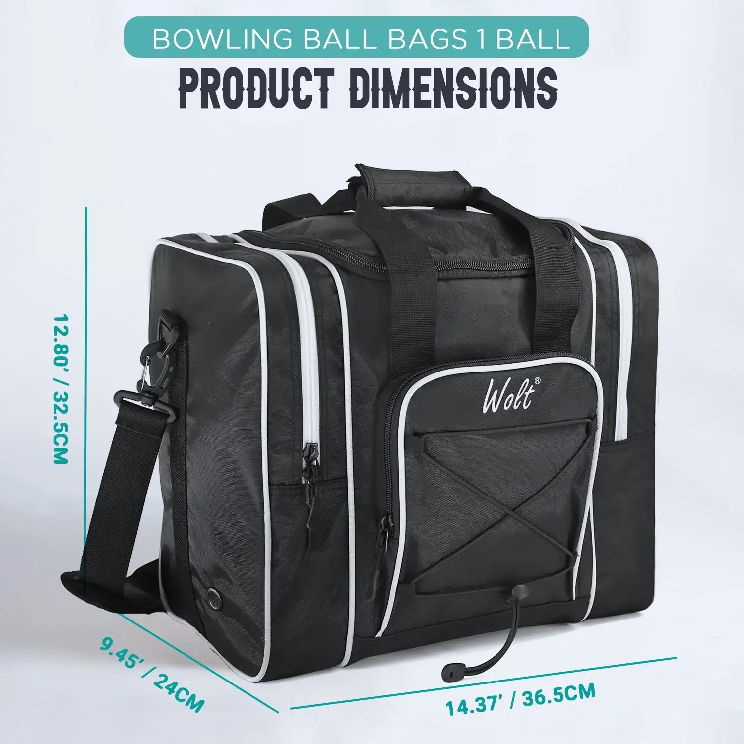 WOLT Bowling Ball Bag for Single Ball - Bowling Ball Tote Bag with Padded Ball Holder, 2 Pockets fit Bowling Shoes Up to Mens Size 14 and Accessories