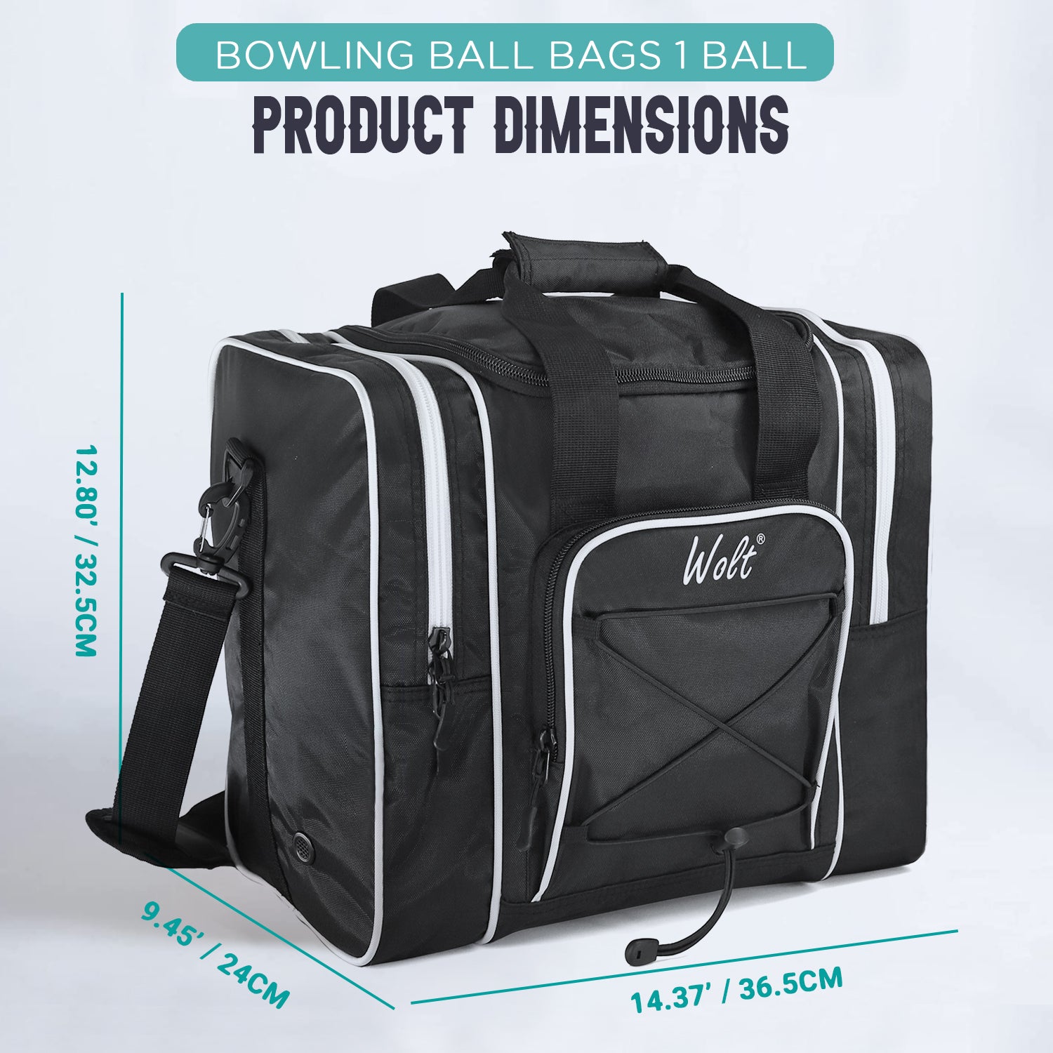WOLT Bowling Ball Bag for Single Ball - Bowling Ball Tote Bag with Padded Ball Holder, 2 Pockets fit Bowling Shoes Up to Mens Size 14 and Accessories