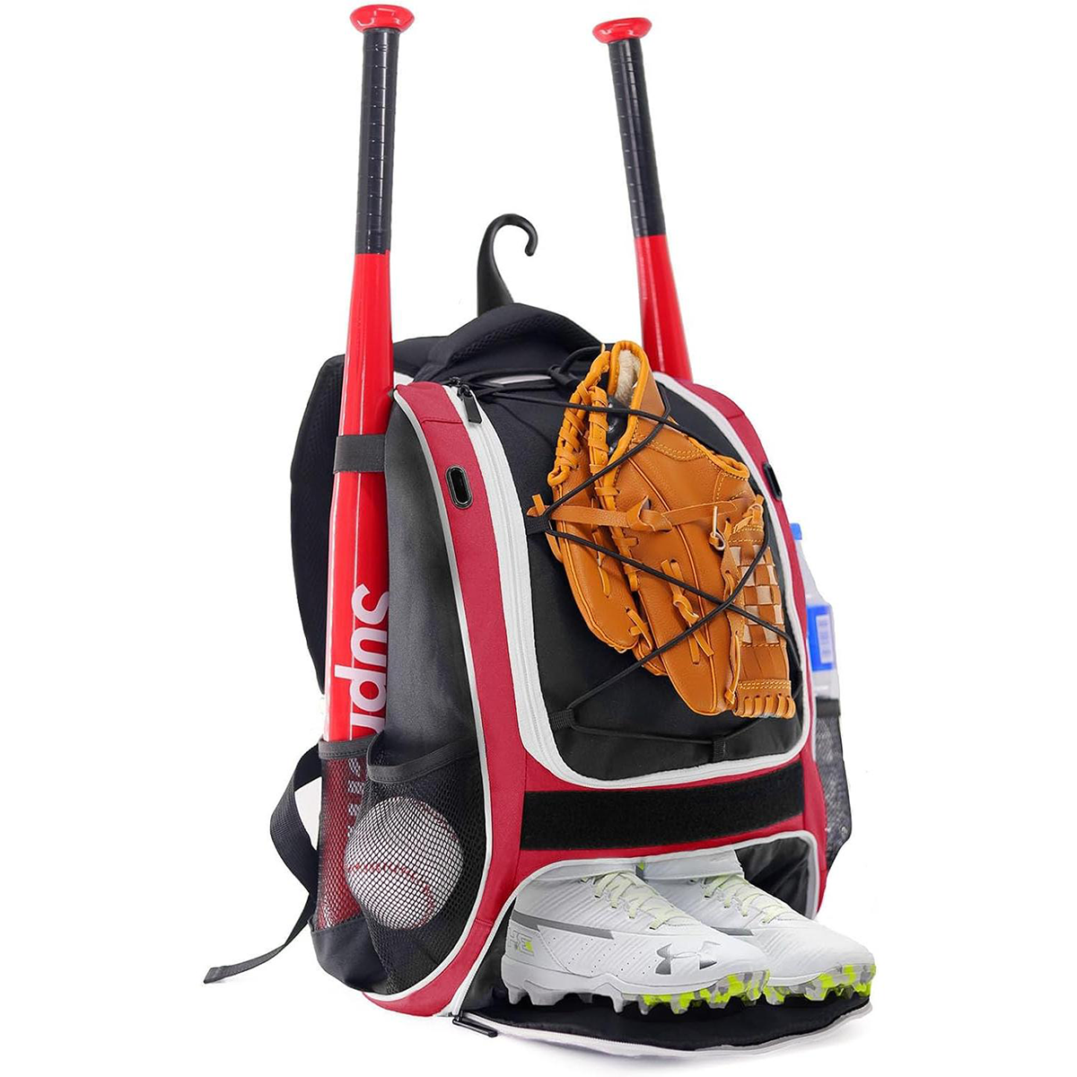 WOLT Youth Baseball Bag - Bat Backpack for Baseball, T-Ball & Softball Equipment & Gear, Bat & Glove Holder, Large Main Compartment for Helmet & accessories, Separate Shoes Compartment, Fence Hook