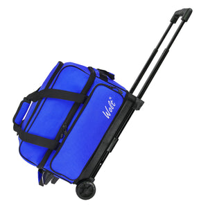 WOLT Double Roller 2 Ball Bowling Bag with Separate Shoe Compartment, Large Capacity Bowling Ball Bag with Accessory Pocket, Retractable Handle Extends to 40