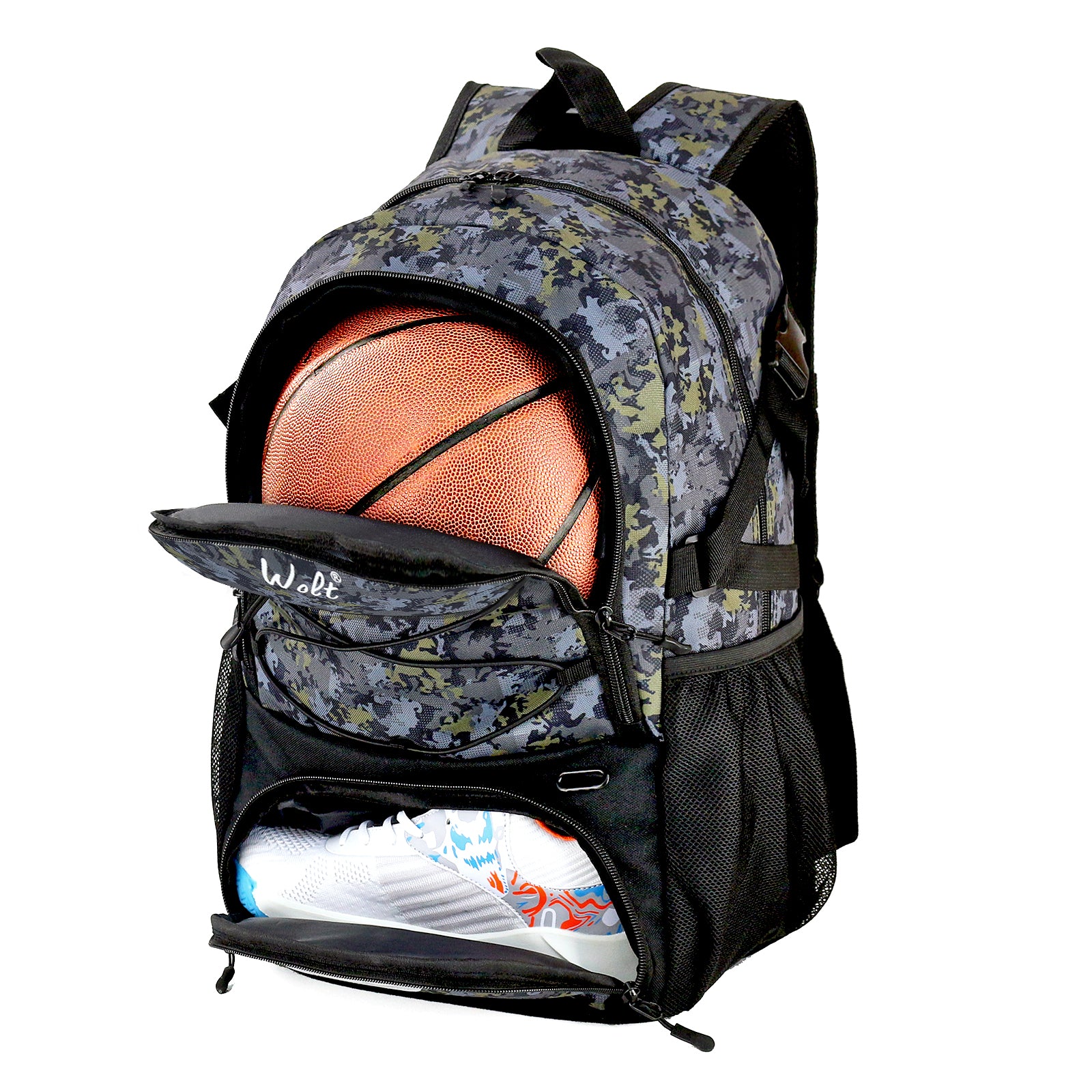 WOLT Basketball Backpack Large Sports Bag with Separate Ball Holder & Shoes Compartment, Best for Basketball, Soccer,Gym