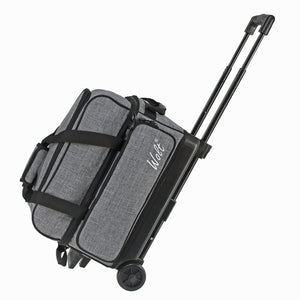 WOLT Double Roller 2 Ball Bowling Bag with Separate Shoe Compartment, Large Capacity Bowling Ball Bag with Accessory Pocket, Retractable Handle Extends to 40