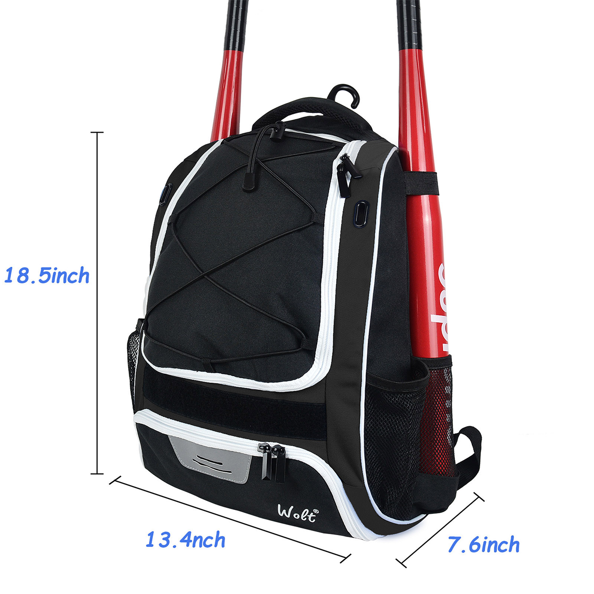WOLT Youth Baseball Bag - Bat Backpack for Baseball, T-Ball & Softball Equipment & Gear, Bat & Glove Holder, Large Main Compartment for Helmet & accessories, Separate Shoes Compartment, Fence Hook