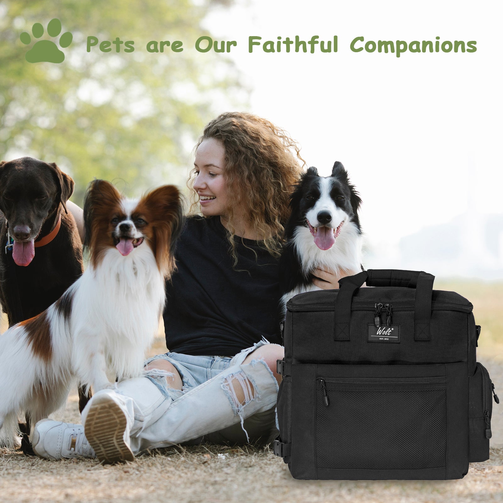 WOLT Dog Travel Bag Dog Bag for Traveling and Supplies with 2 Collapsible Bowls, 2 Food Containers, 1 Place Mat