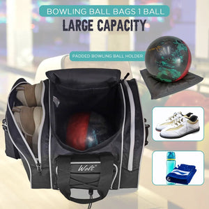 WOLT Bowling Ball Bag for Single Ball - Bowling Ball Tote Bag with Padded Ball Holder, 2 Pockets fit Bowling Shoes Up to Mens Size 14 and Accessories