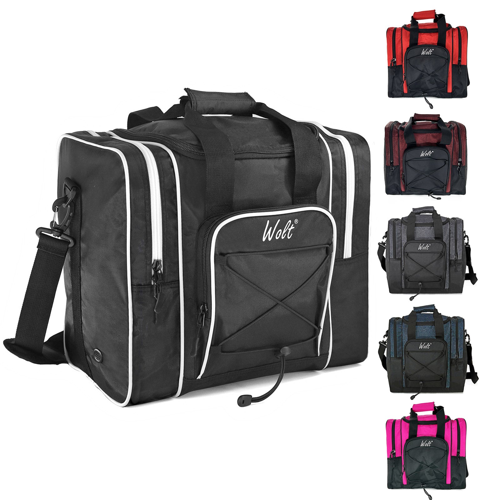 WOLT Bowling Ball Bag for Single Ball - Bowling Ball Tote Bag with Padded Ball Holder, 2 Pockets fit Bowling Shoes Up to Mens Size 14 and Accessories